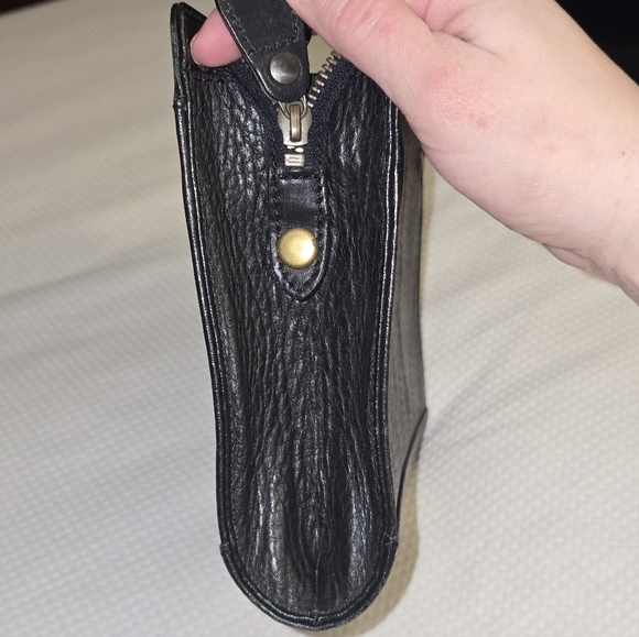 Vintage Burberry Black Pebbled Leather Zip Organizer Wristlet Nova Check - Picture 2 of 13